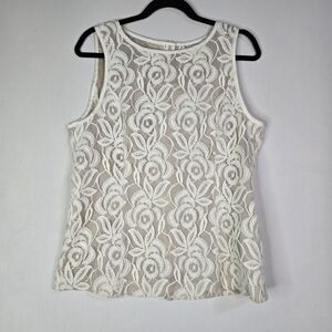 Banana Republic Size 12P Lace Overlay Sleeveless Top, Back Covered  Buttons